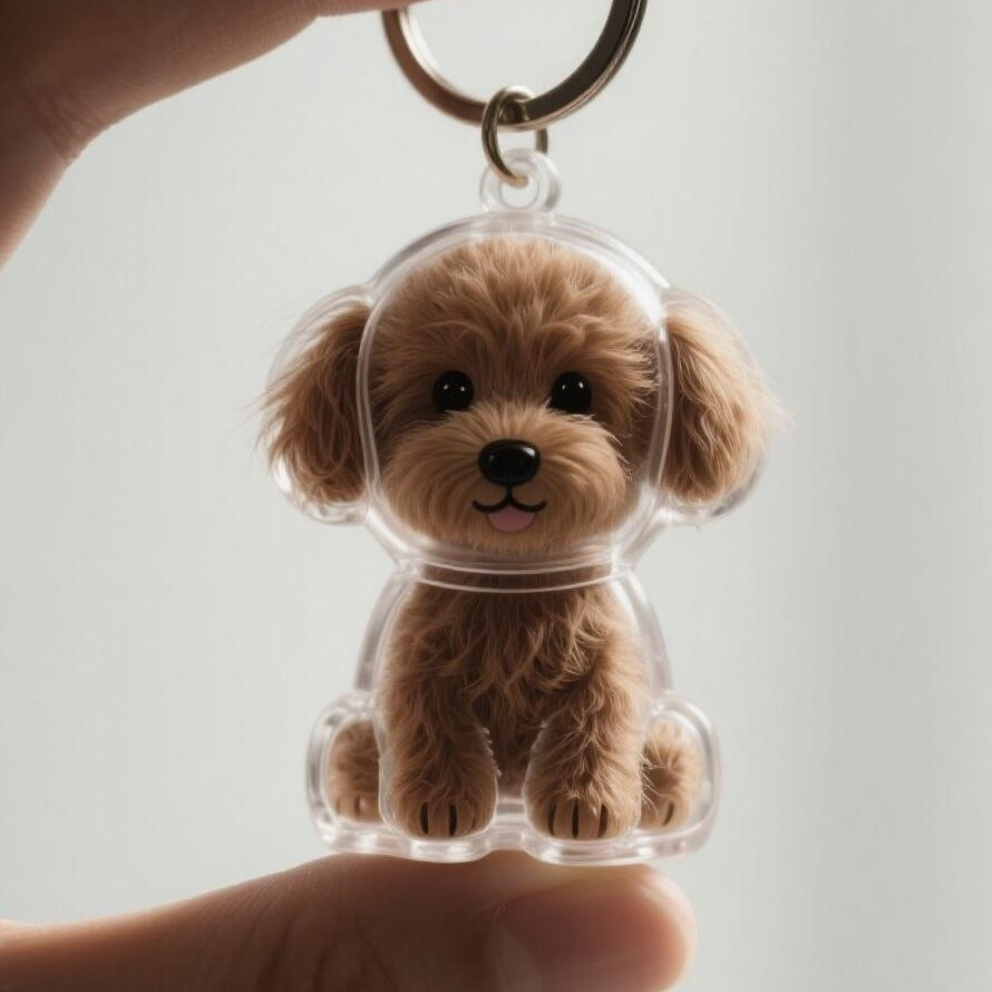 Transparent Case Fuzzy Ball Pendant Pet Hair Storage Keychain