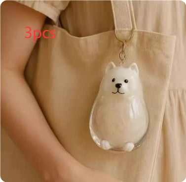 Transparent Case Fuzzy Ball Pendant Pet Hair Storage Keychain