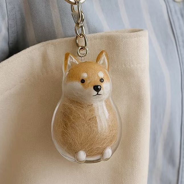 Transparent Case Fuzzy Ball Pendant Pet Hair Storage Keychain