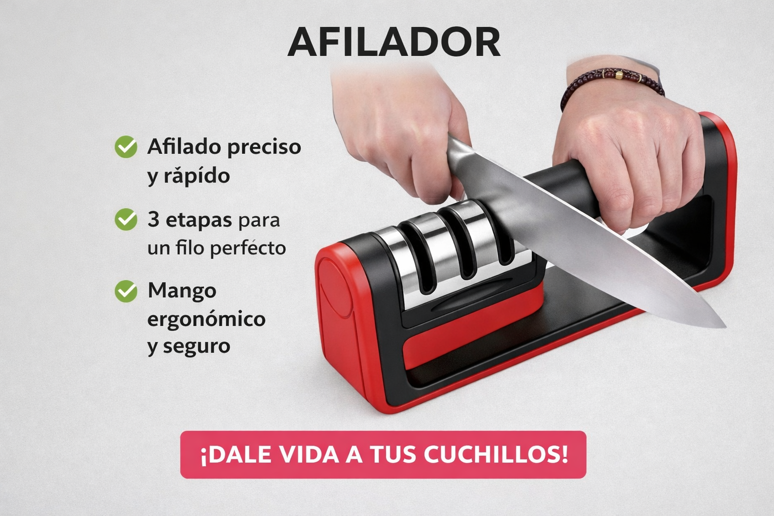 Afilador de Cuchillos Profesional de 3 Etapas con Diamante
