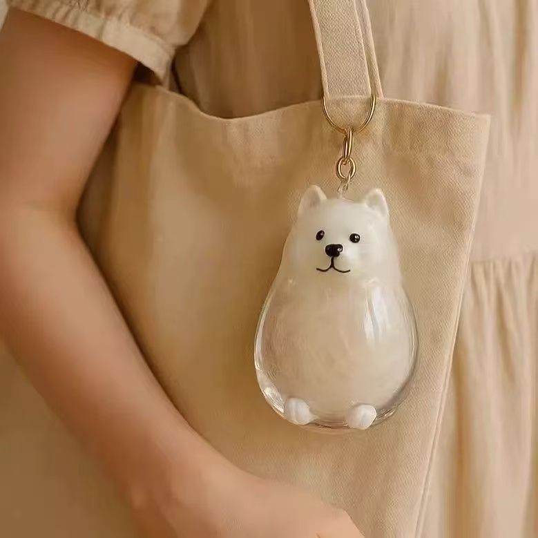 Transparent Case Fuzzy Ball Pendant Pet Hair Storage Keychain