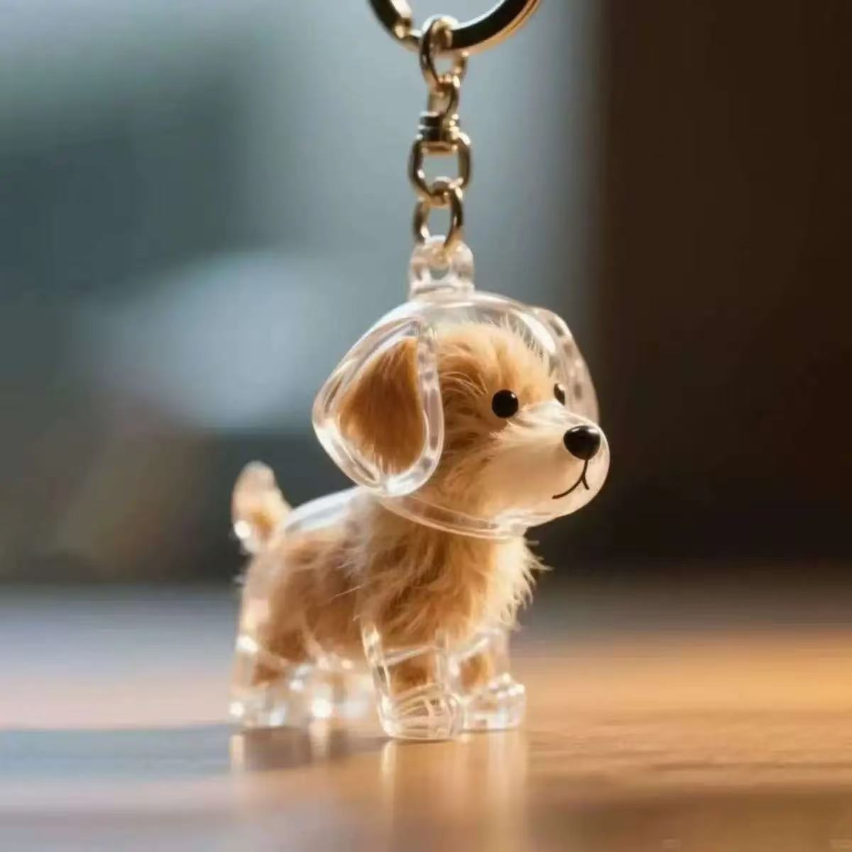 Transparent Case Fuzzy Ball Pendant Pet Hair Storage Keychain
