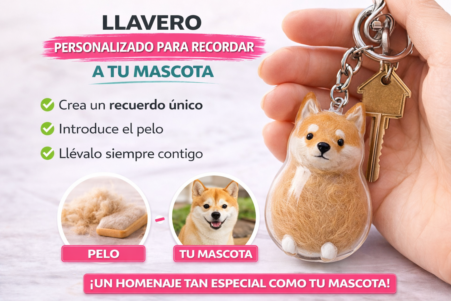 Transparent Case Fuzzy Ball Pendant Pet Hair Storage Keychain