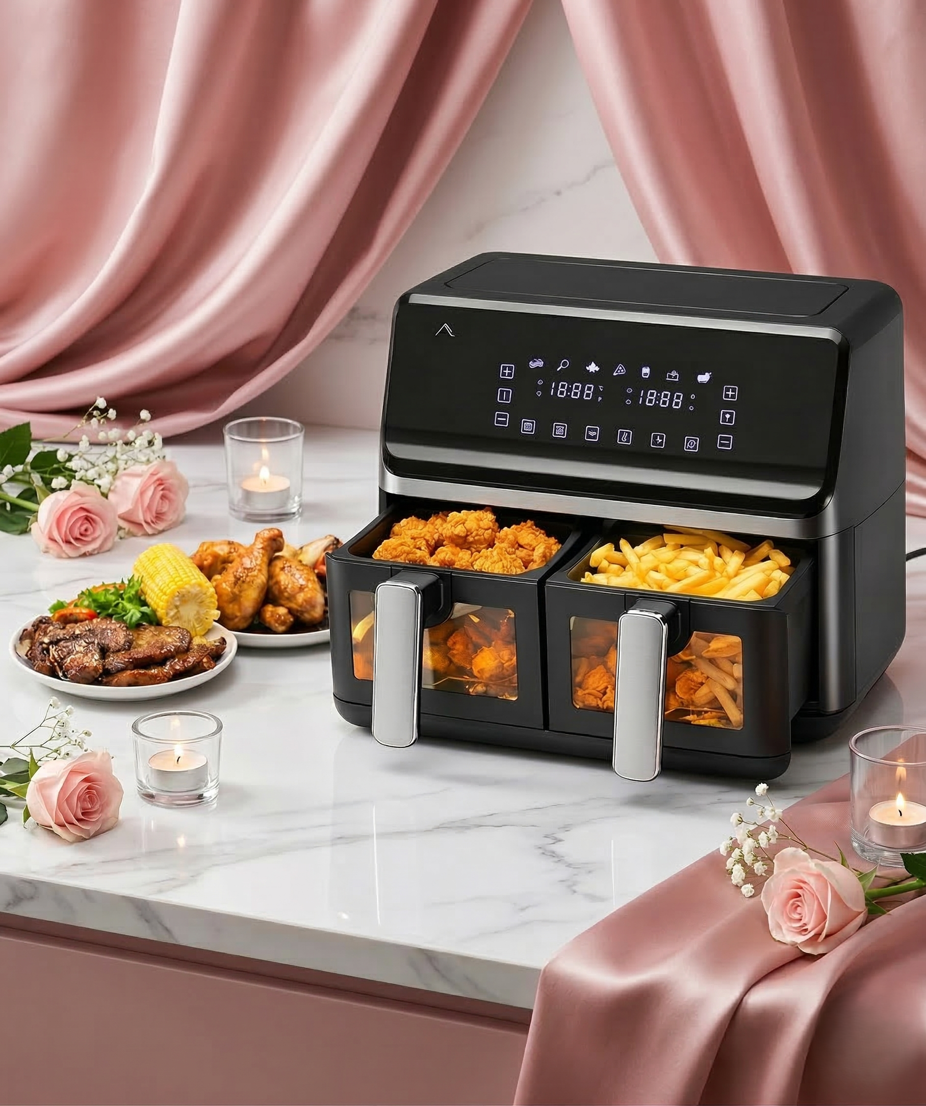 8L Double Basket Air Fryer – 8 in 1 with Digital Display