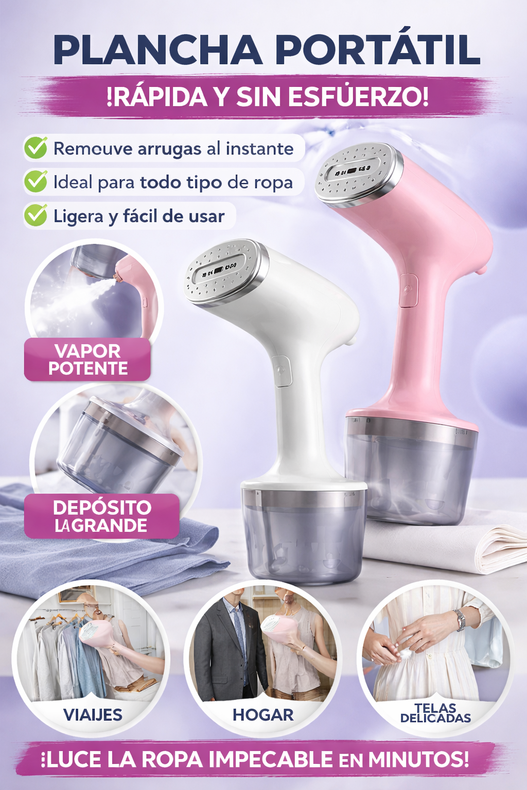 Vaporizador de Ropa Portátil de Mano para Uso Doméstico