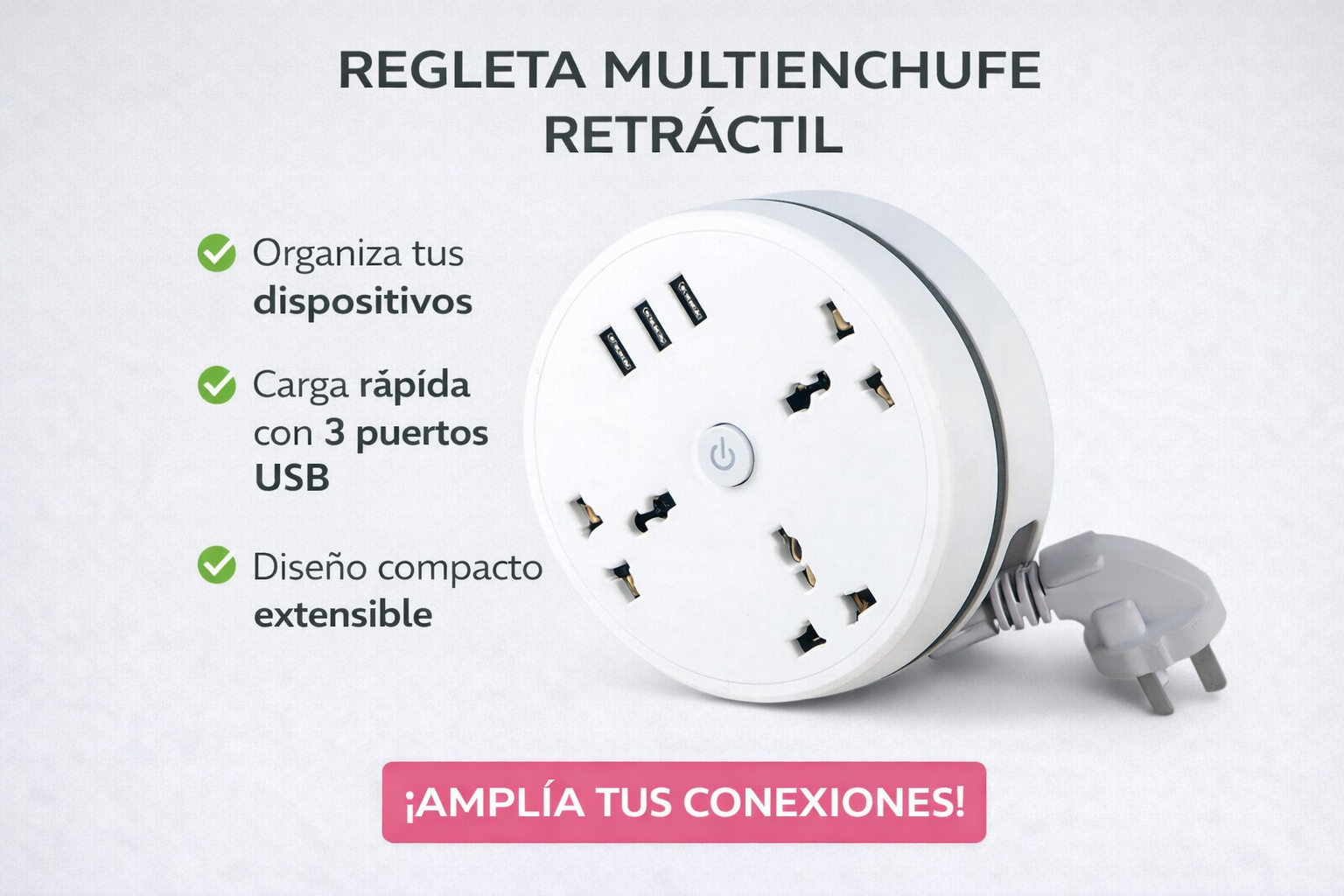 Regleta de Enchufes Británica con Cable de Extensión y Puertos USB