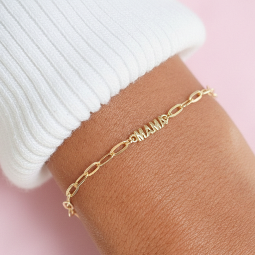 MAMA Square Box Chain Pendant Bracelet