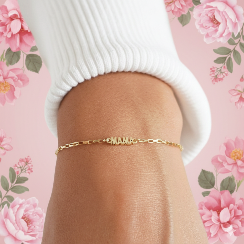 MAMA Square Box Chain Pendant Bracelet