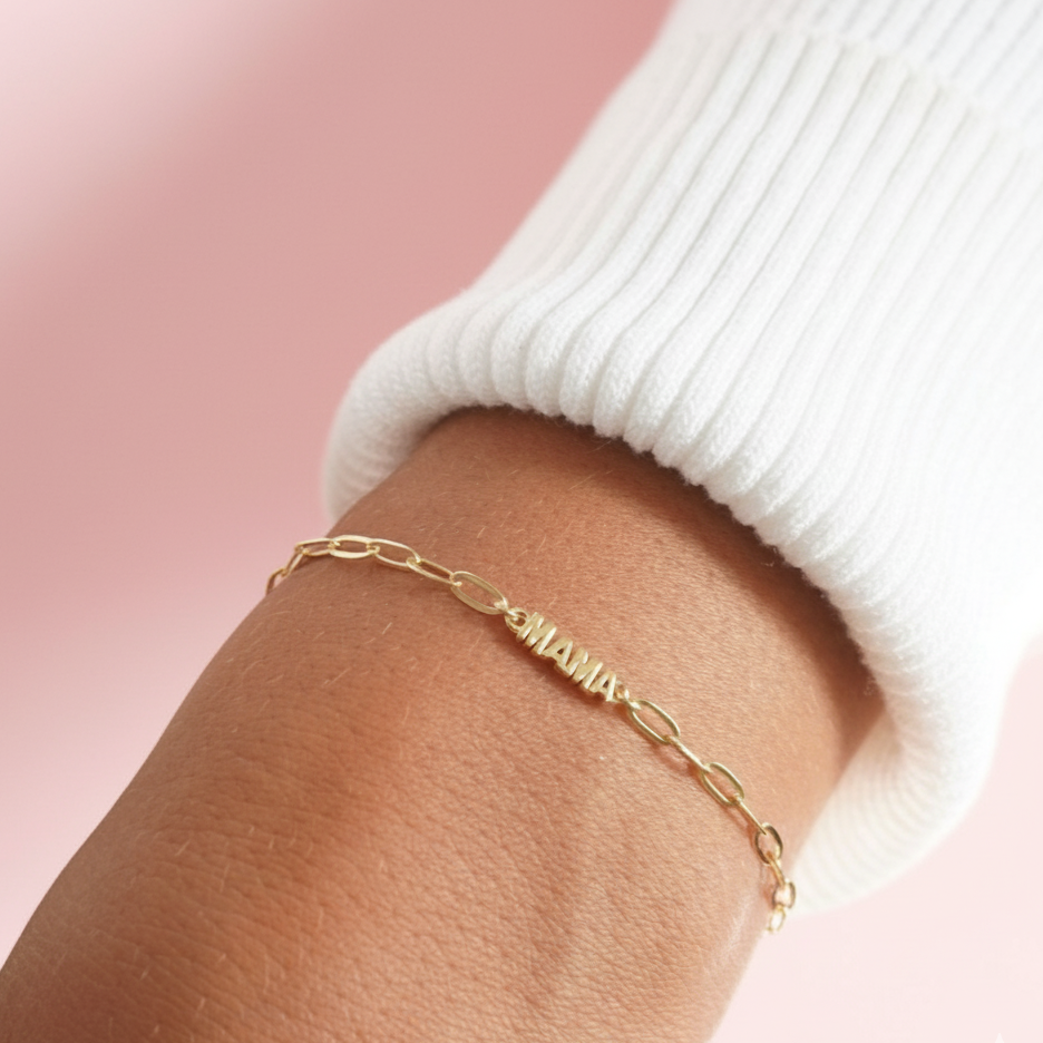 MAMA Square Box Chain Pendant Bracelet