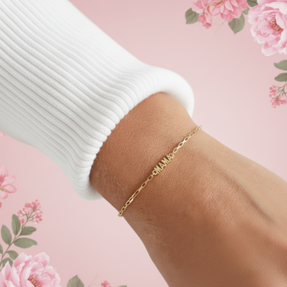 MAMA Square Box Chain Pendant Bracelet