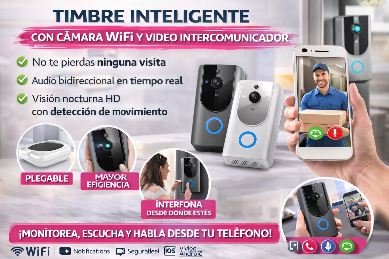 Timbre Inteligente con Cámara WiFi y Video Intercomunicador