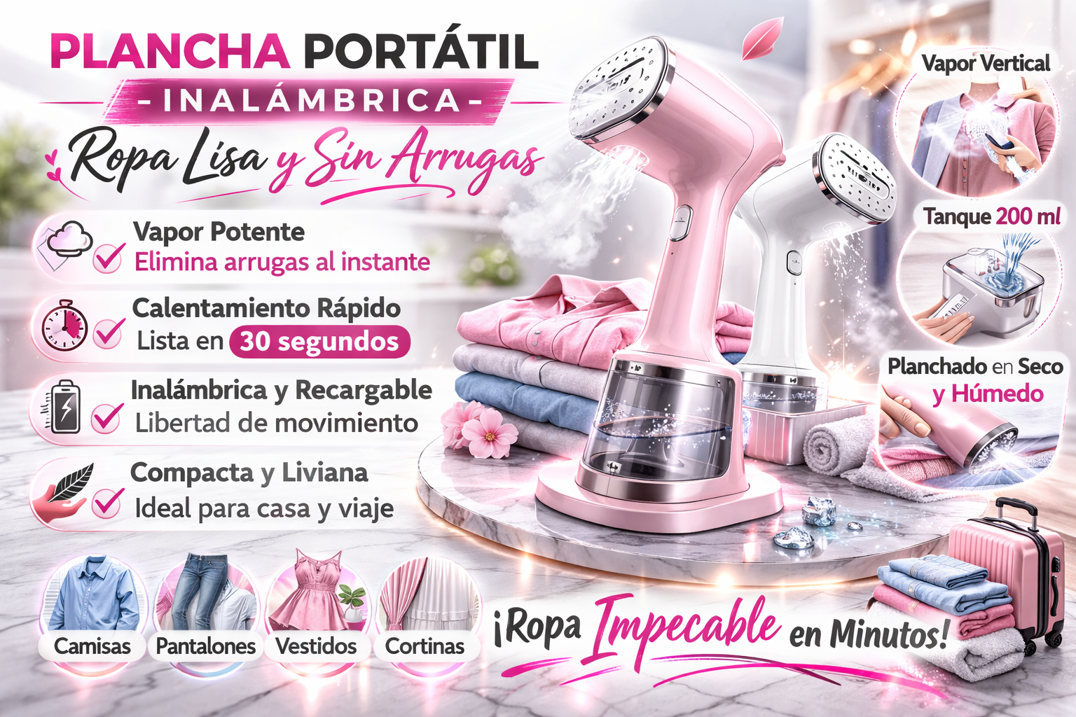 Vaporizador de Ropa Portátil de Mano para Uso Doméstico